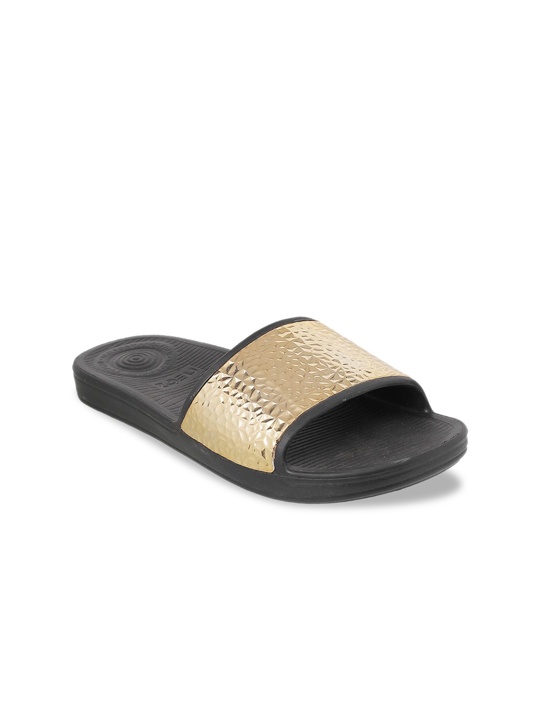 

WALKWAY by Metro Women Gold-Toned & Black Self Design Sliders
