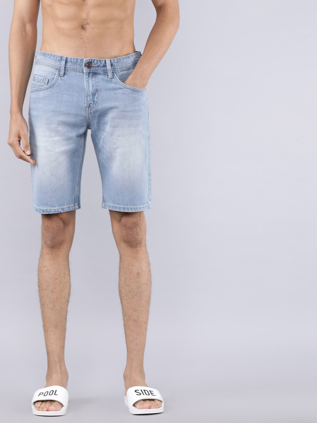 

HIGHLANDER Men Blue Washed Slim Fit Denim Shorts