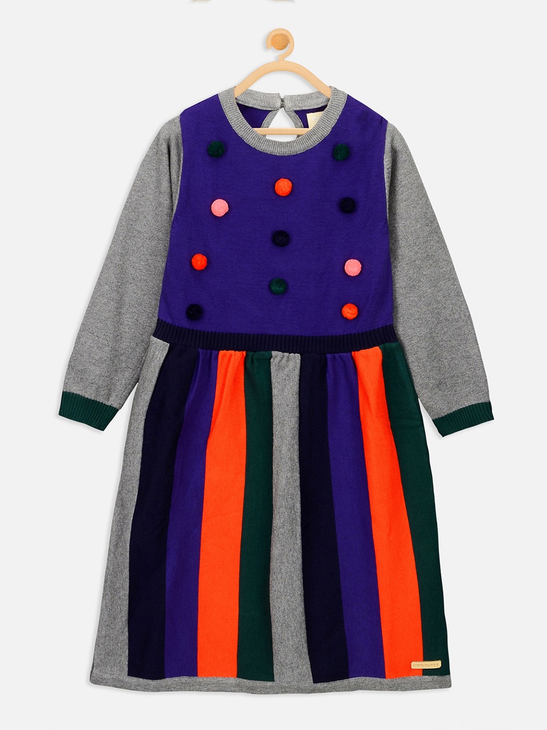 

Cherry Crumble Girls Multicoloured Pom Pom Striped Jumper Dress, Multi