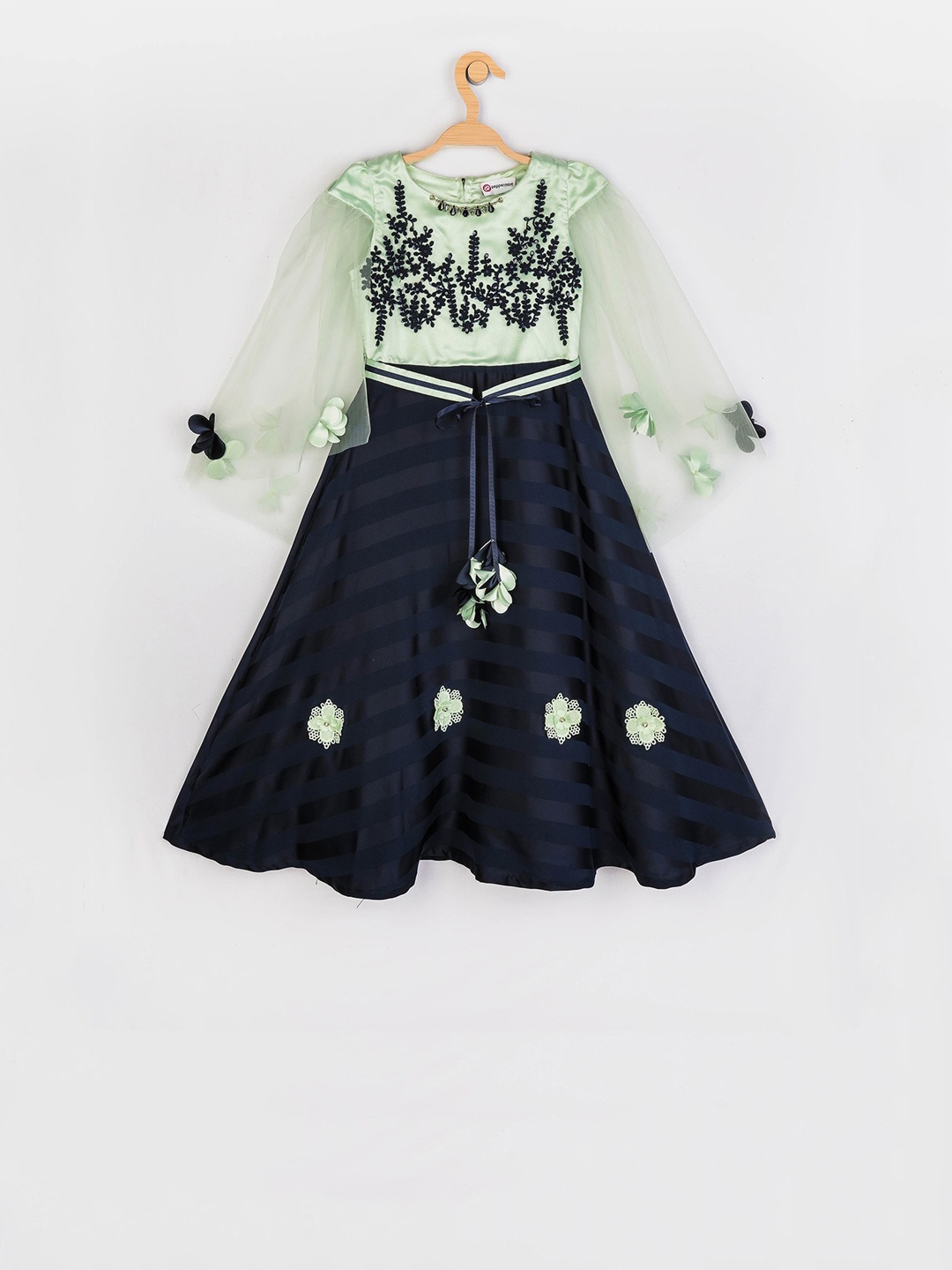 

Peppermint Girls Green And Black Printed Fit and Flare Dress