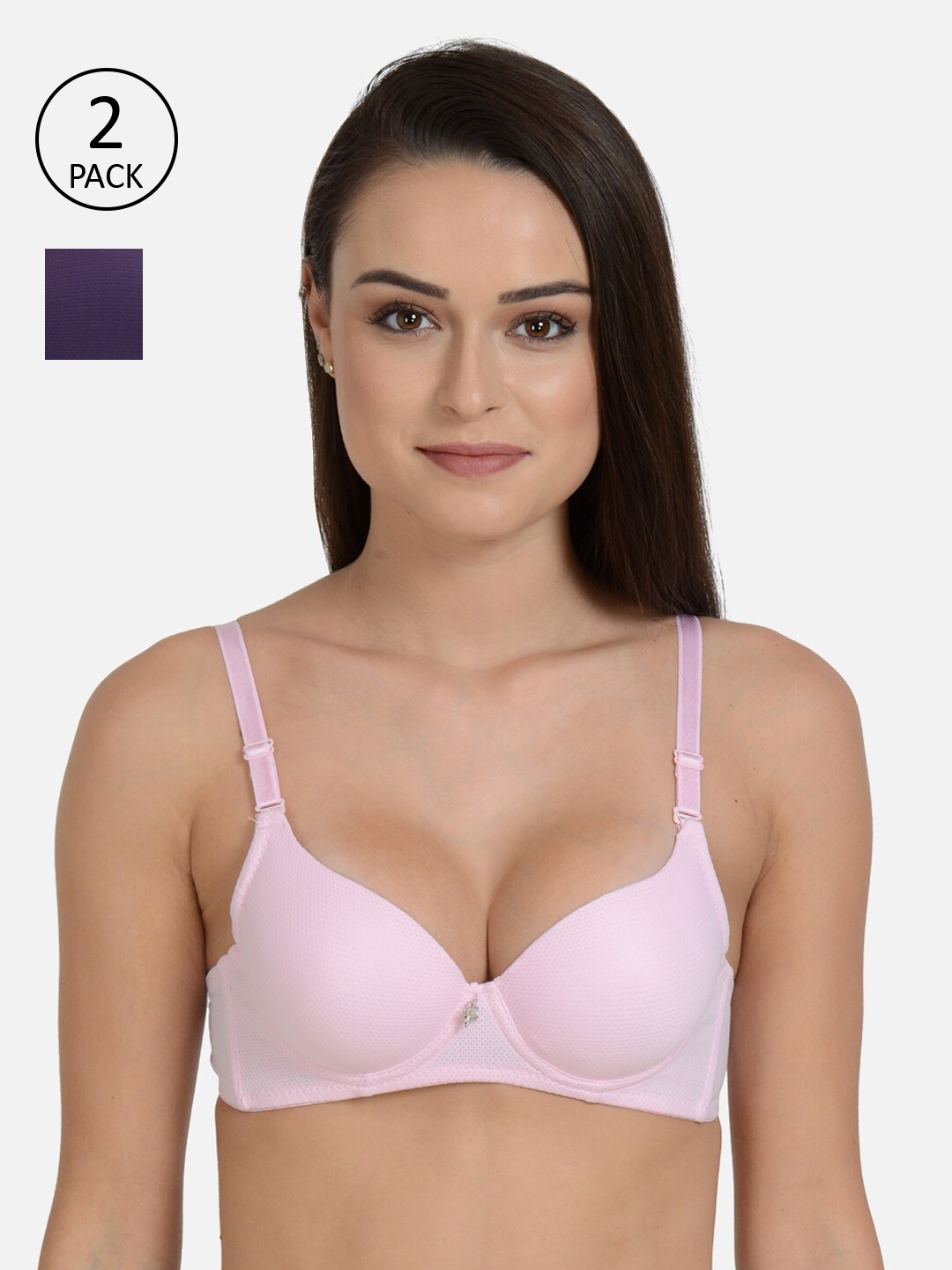 

mod & shy Pink & Purple Pack of 2 Solid Padded T-shirt & Bandeau Bra MS15846
