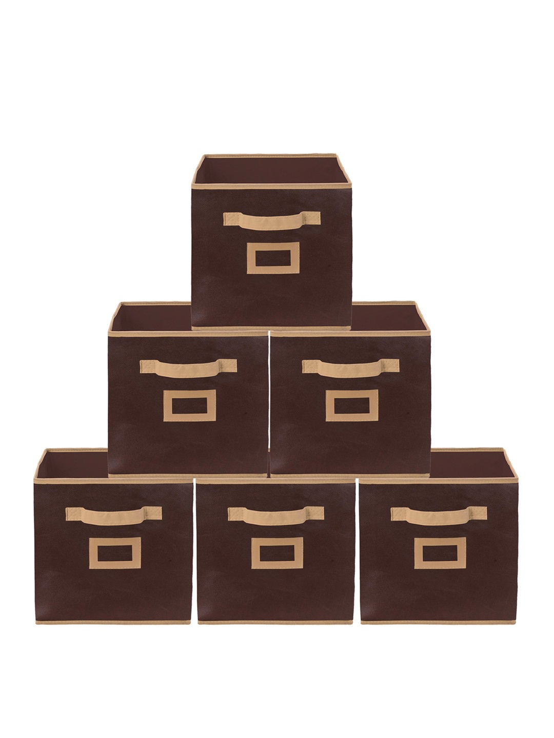 

Kuber Industries Set Of 6 Brown Solid Large Storage Cube With Handle