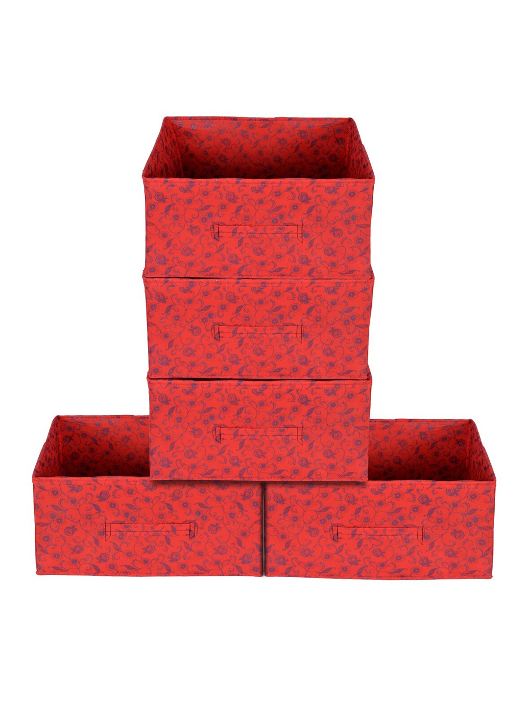 

Kuber Industries Set Of 5 Red Metallic Floral Printed Replacement Drawer Storage Organizers