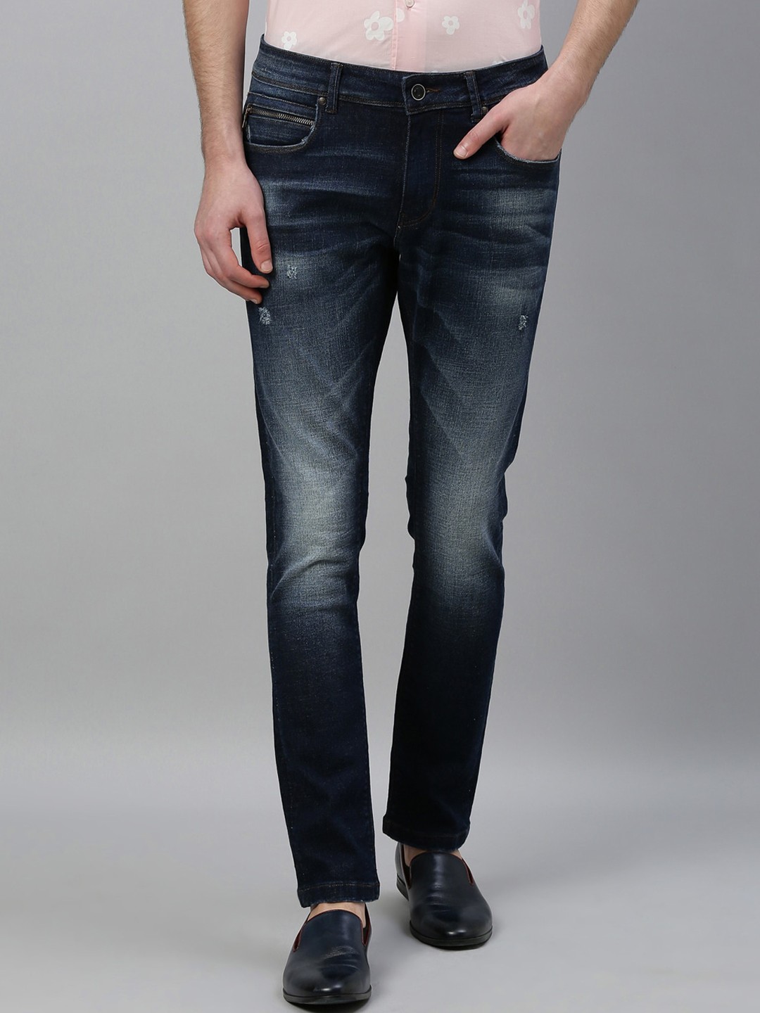 

RARE RABBIT Men Squared Slim Fit Mid-Rise Jeans, Navy blue