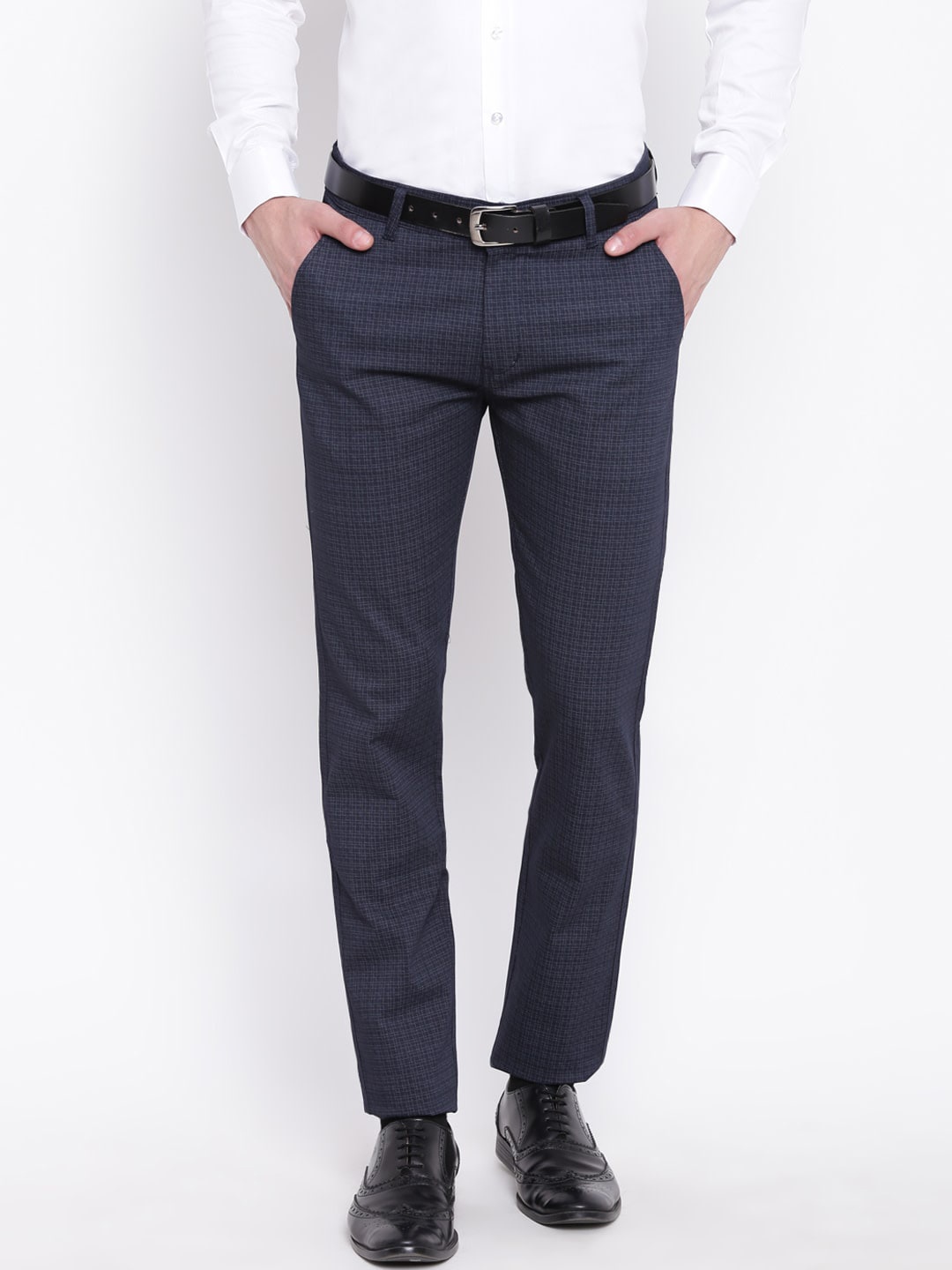 

Hancock Men Navy Blue Slim Fit Solid Formal Trousers