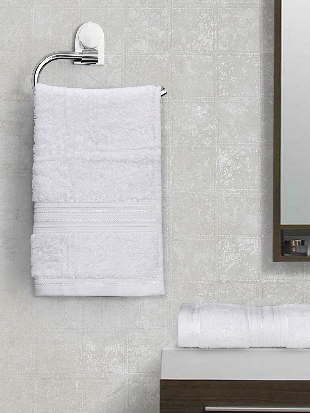 

MYTRIDENT Unisex Set Of 2 White Solid 525 GSM Classic Plus Hand Towels