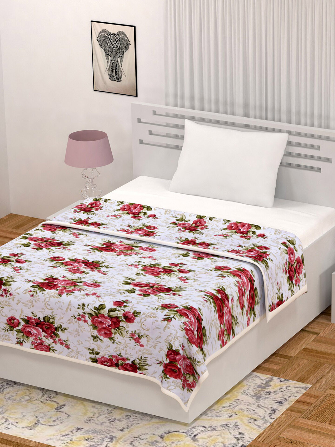 

LIVING ROOTS White & Red Jaipuri Floral 110 GSM Single Bed Dohar