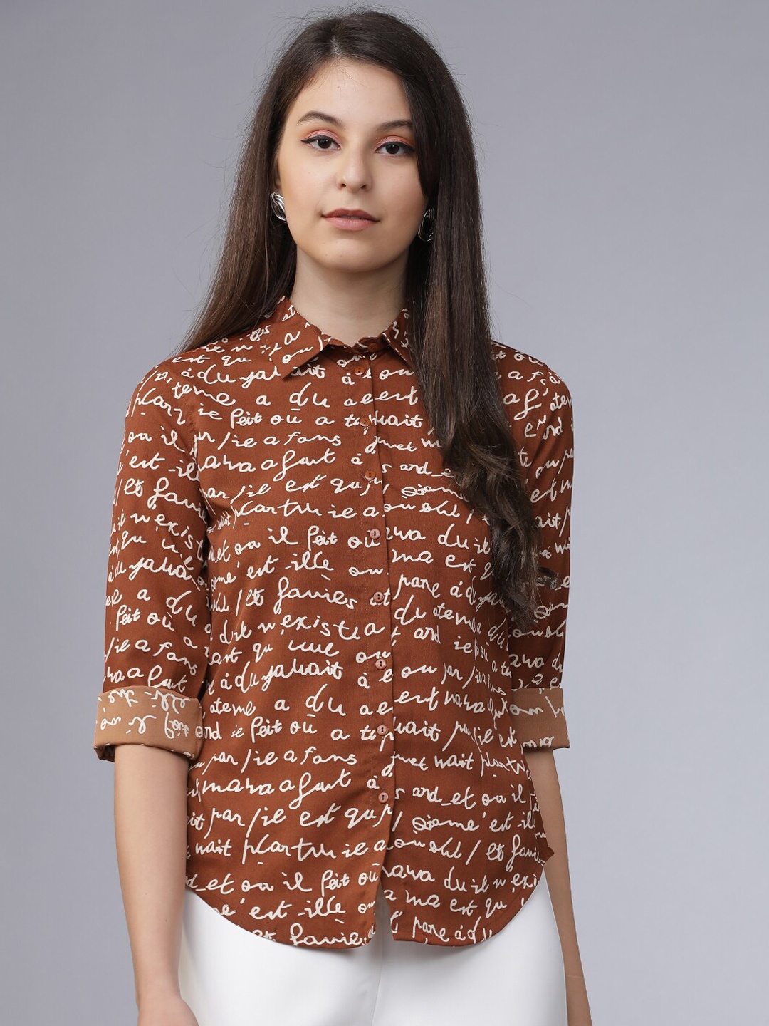 

Tokyo Talkies Women Brown & Cream Regular Fit Printed Casual Shirt