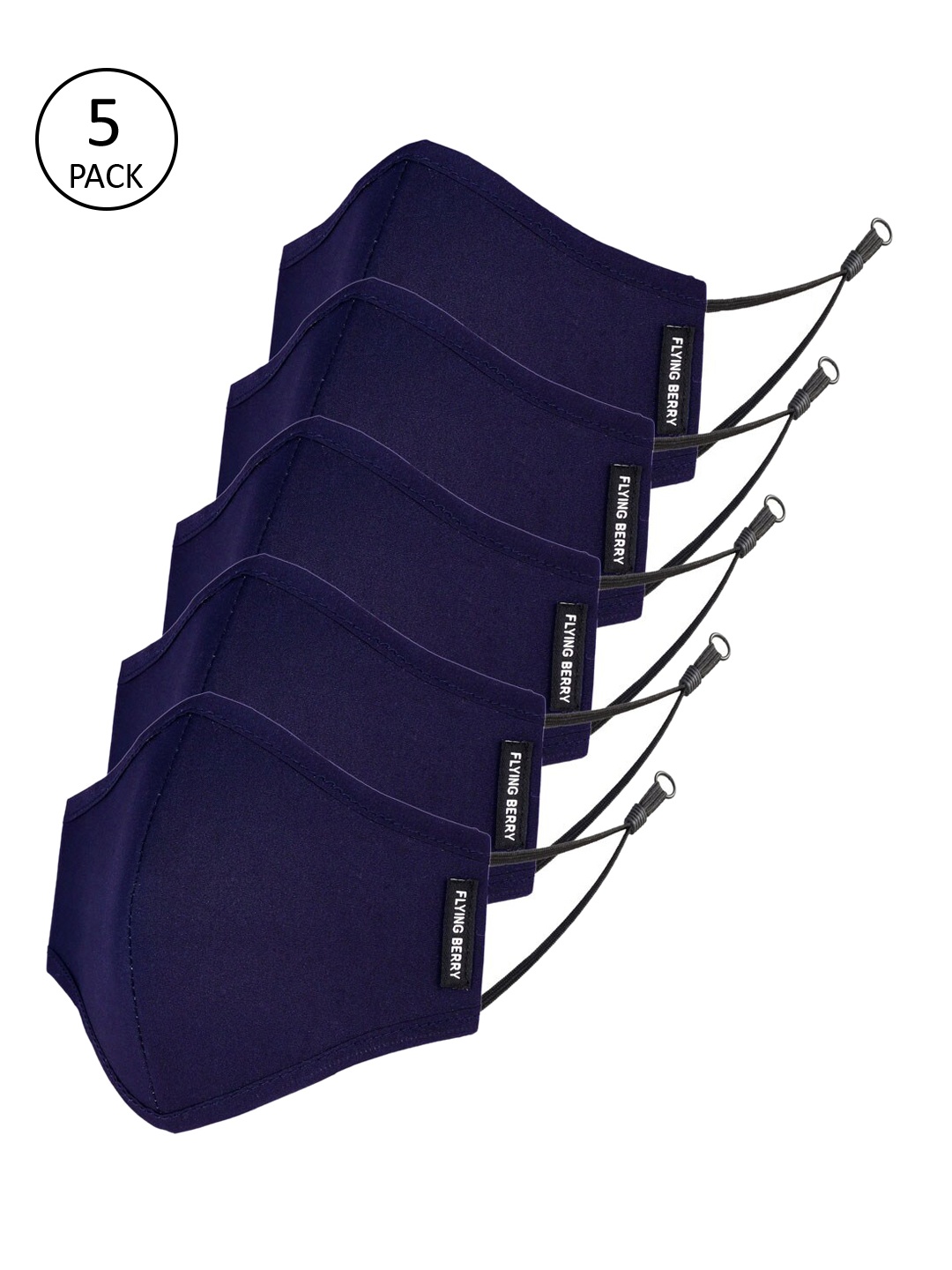 

FLYING BERRY Adults Pack Of 5 Blue Solid 3-Layer Reusable Adjustable Masks