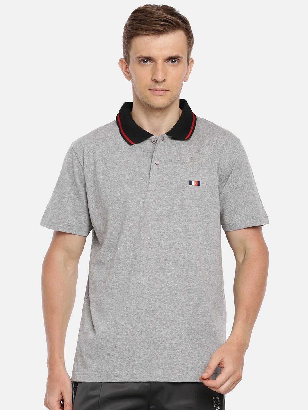 

ACTIMAXX Men Grey Melange Solid Polo Collar Pure Cotton T-shirt