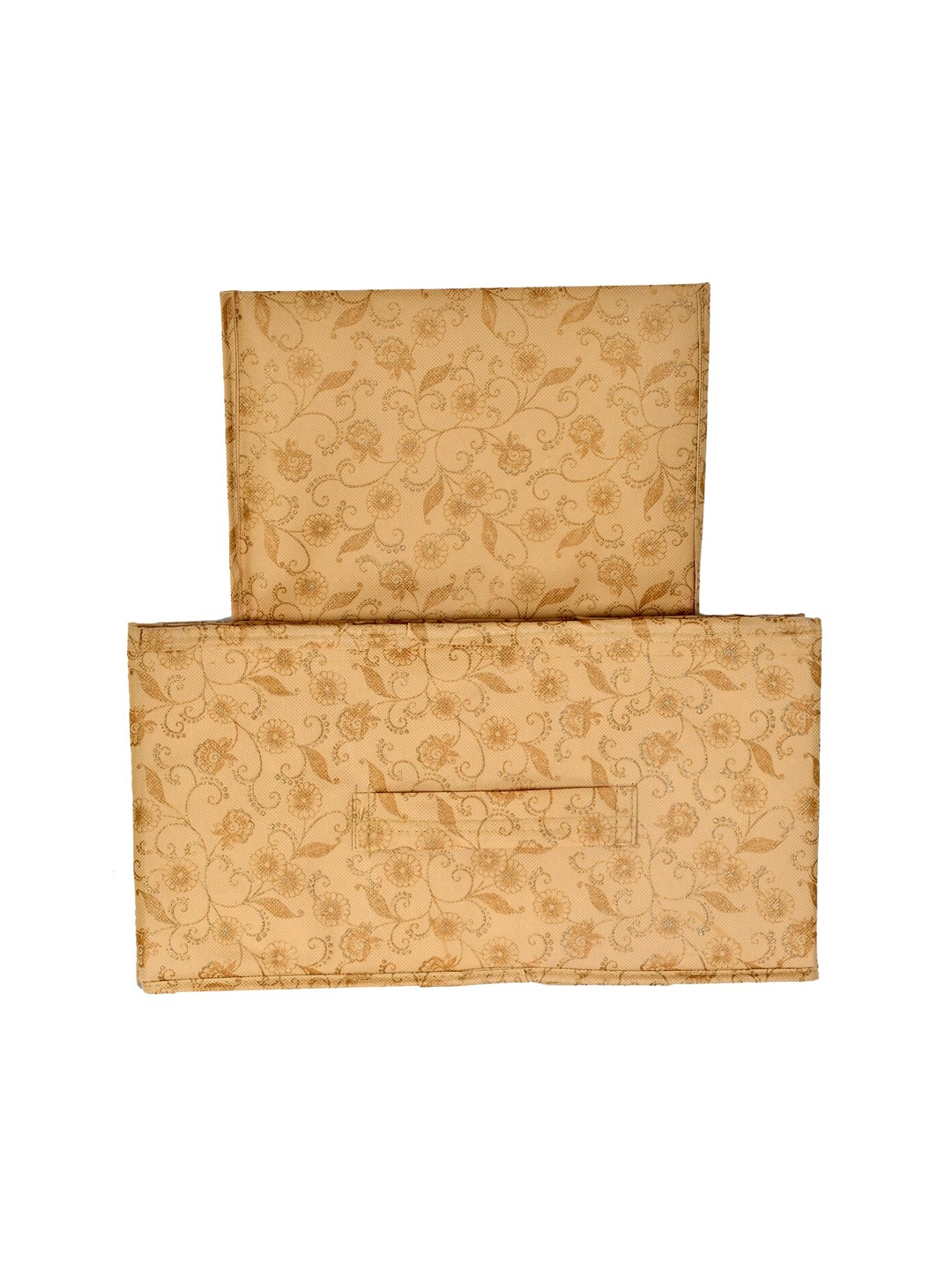 

Kuber Industries Set Of 2 Beige & Gold-Toned Floral Printed Non-Woven Fabric Drawer Storage Organiser