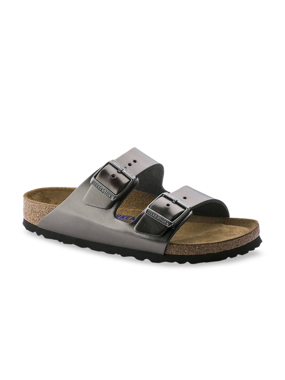

Birkenstock Women Grey Solid Leather Arizona Regular Width Flats