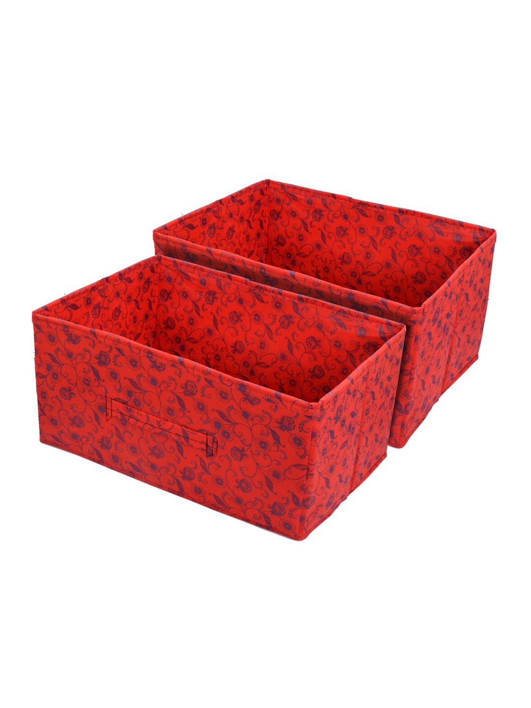 

Kuber Industries Set of 2 Red & Blue Metalic Floral Printed Non-Woven Fabric Drawer Organizer