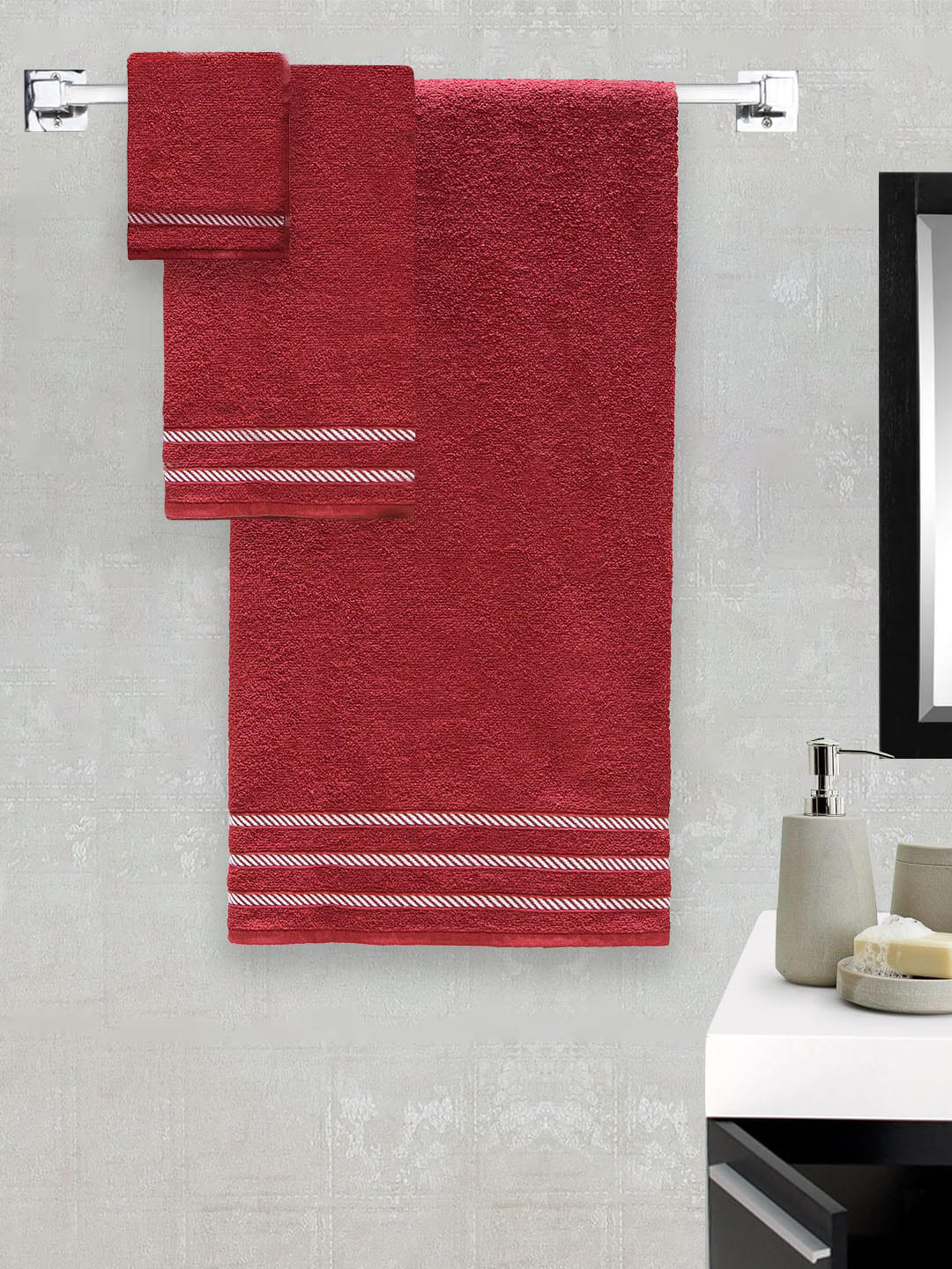 

MYTRIDENT Unisex Set Of 6 Red Solid 380 GSM Comfort Living Towels