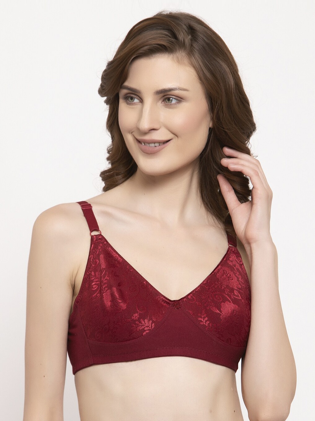 

Quttos Maroon Self Design Non-Wired Non Padded Everyday Bra QT-BR-4018-MAH-32C