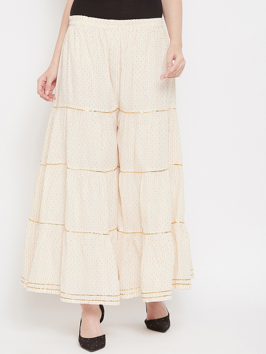 

TULIP 21 Women Off-White Self Design Flared Sharara