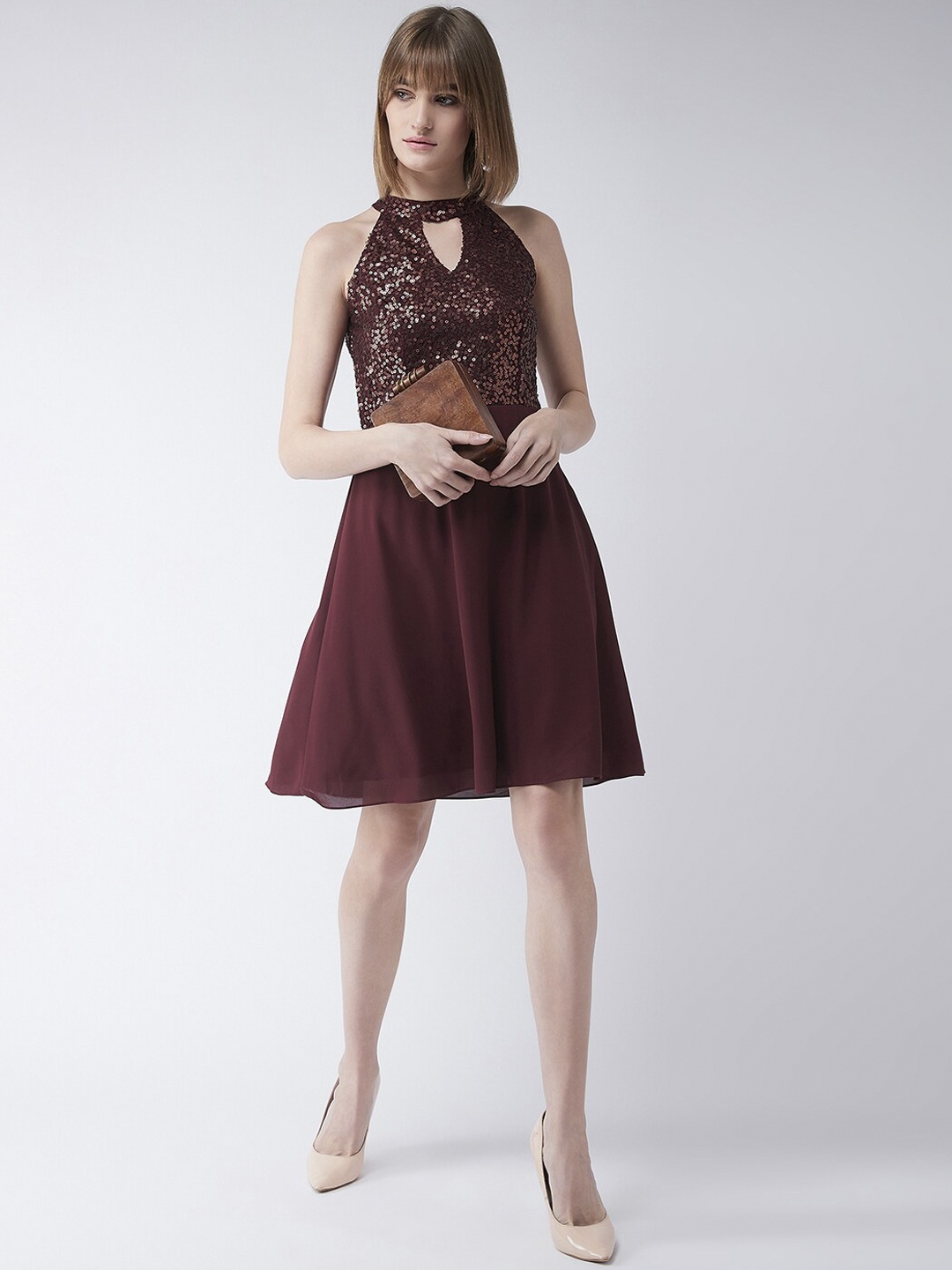 

Miss Chase Women Embellished A-Line Dress, Maroon