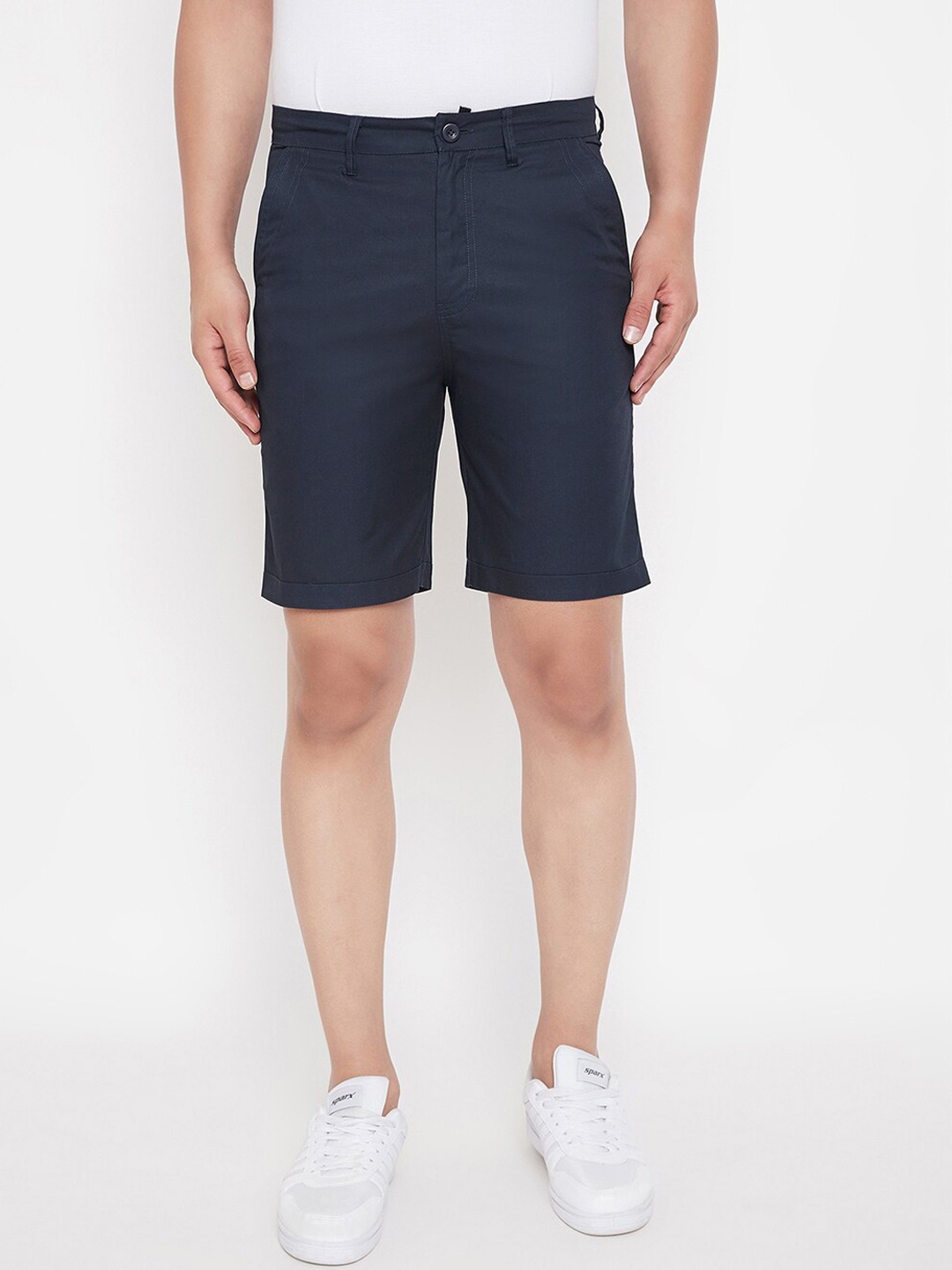 

Hypernation Men Navy Blue Solid Regular Fit Chino Shorts