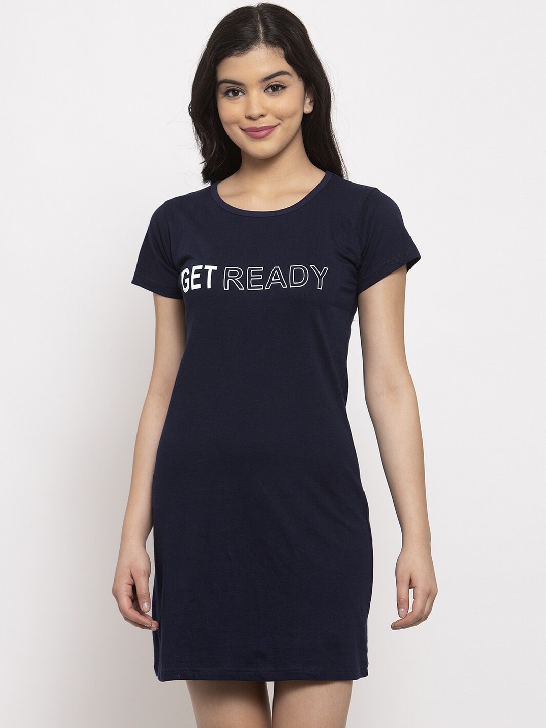 

Claura Women Navy Blue Printed Nightdress
