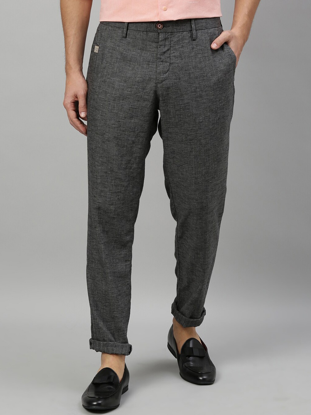 

RARE RABBIT Men Grey Regular Fit Solid Regular Trousers