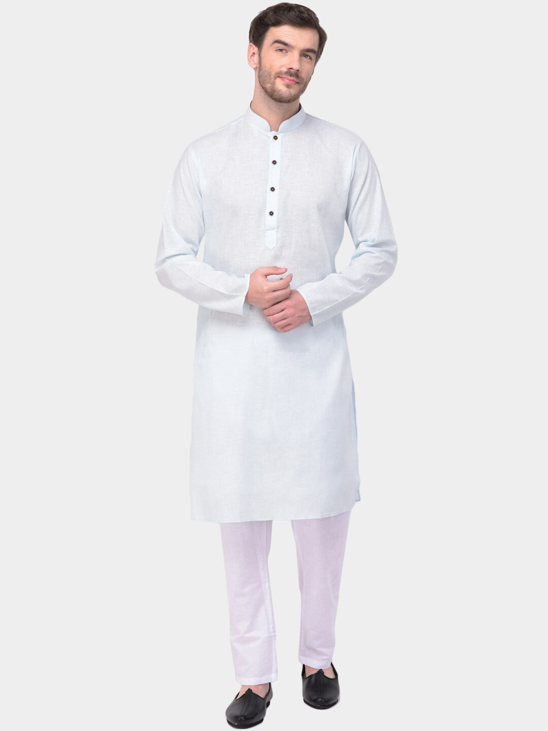 

SG LEMAN Men Turquoise Blue & White Solid Kurta with Pyjamas