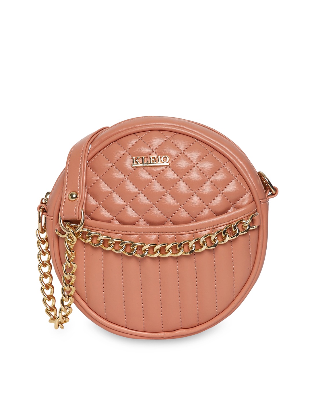 

KLEIO Peach-Coloured Round Quilted Sling Bag