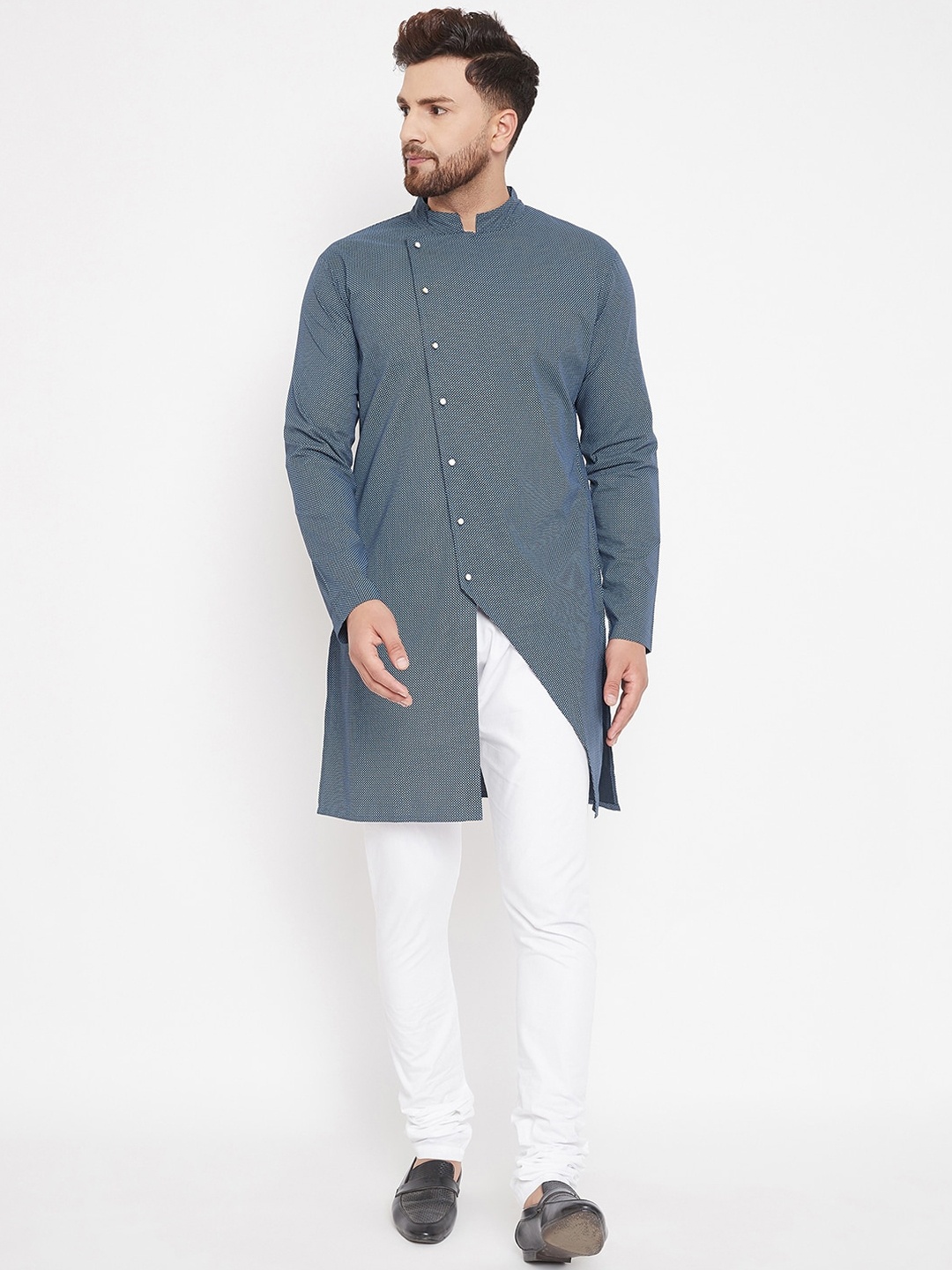 

Hypernation Men Blue Woven Design Pathani Kurta