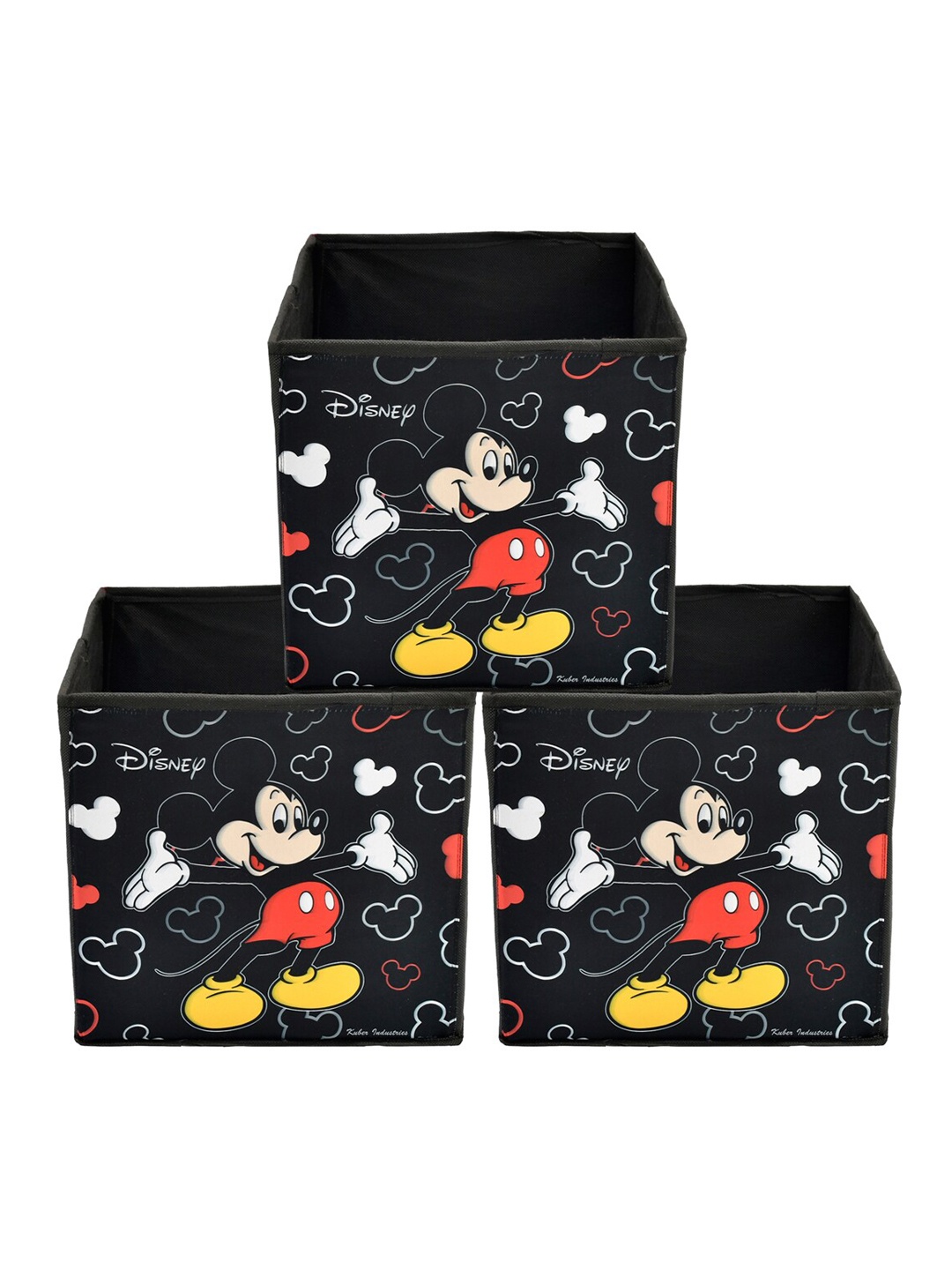 

Kuber Industries Set Of 3 Black Disney Mickey Mouse Printed Foldable Storage Boxes With Handle
