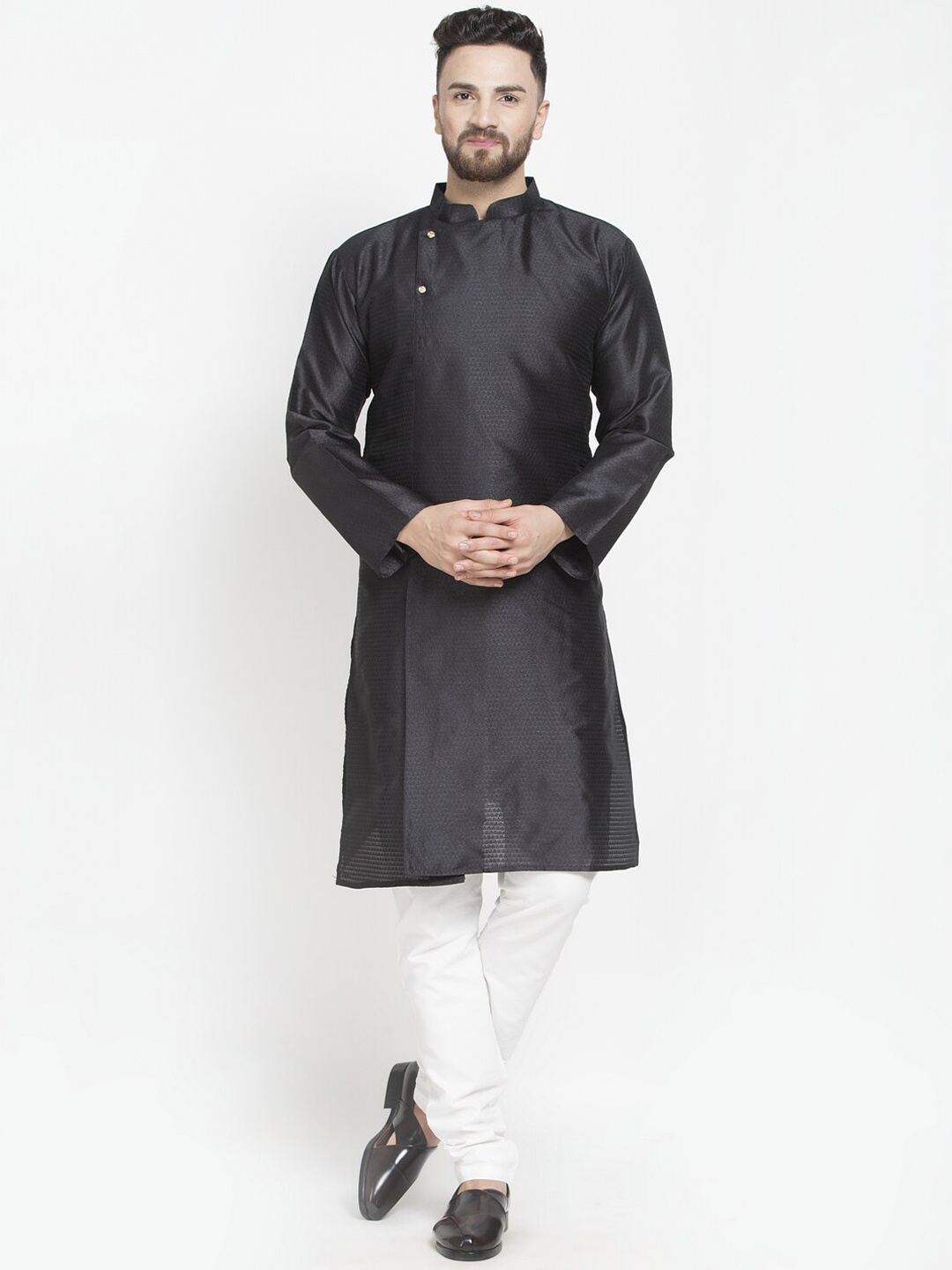 

Benstoke Men Black Self Design Kurta with Churidar