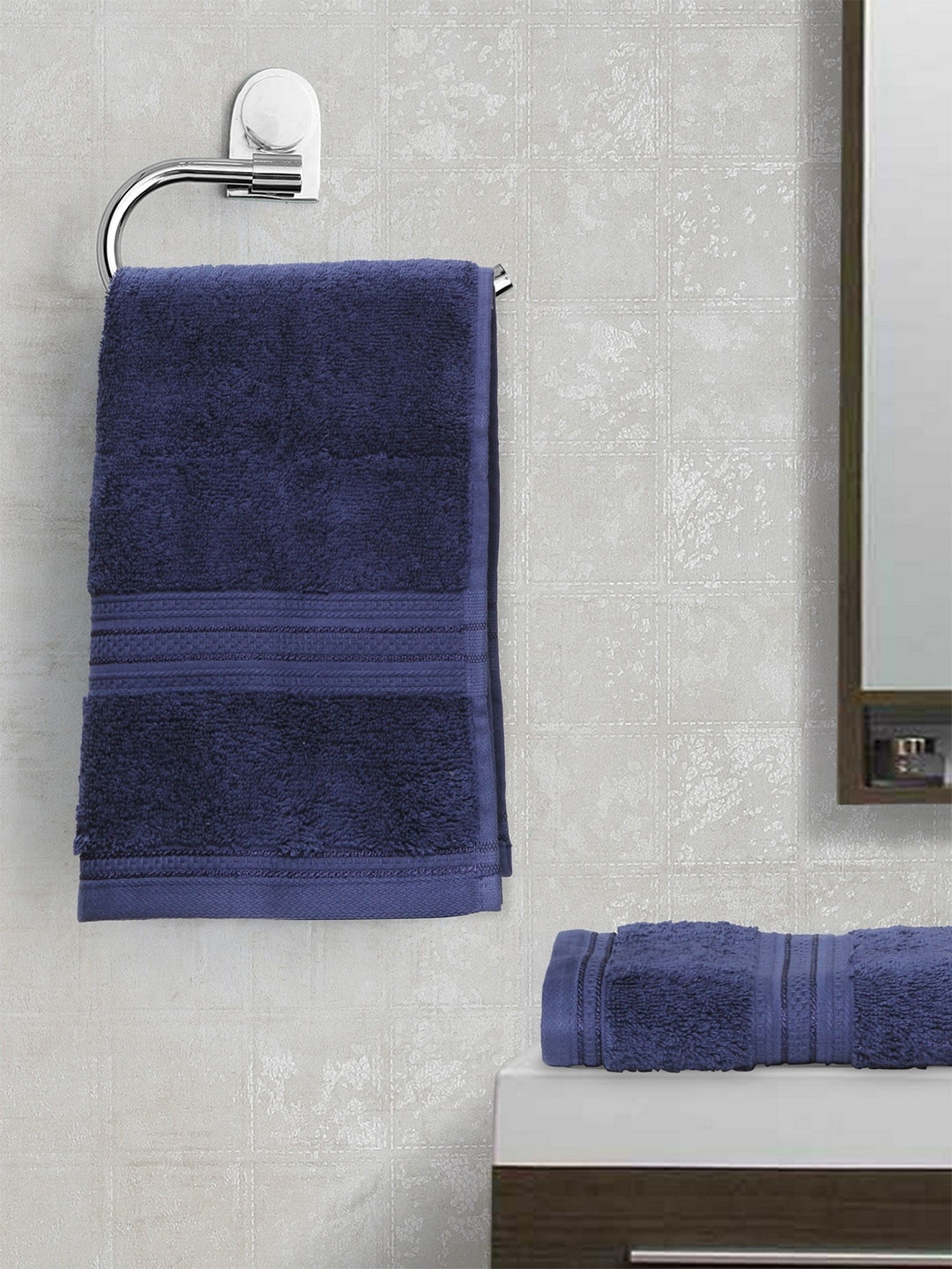 

MYTRIDENT Set Of 2 Navy Blue Solid MYTRIDENT Classic Plus 525 GSM Hand Towels