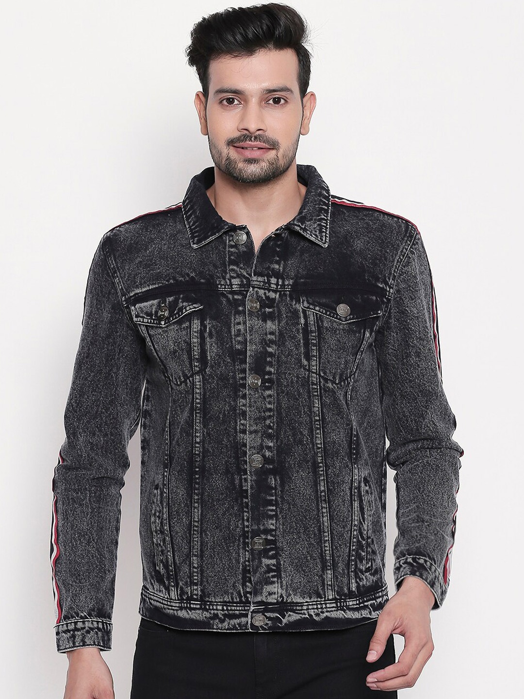 

High Star Men Black Solid Denim Jacket