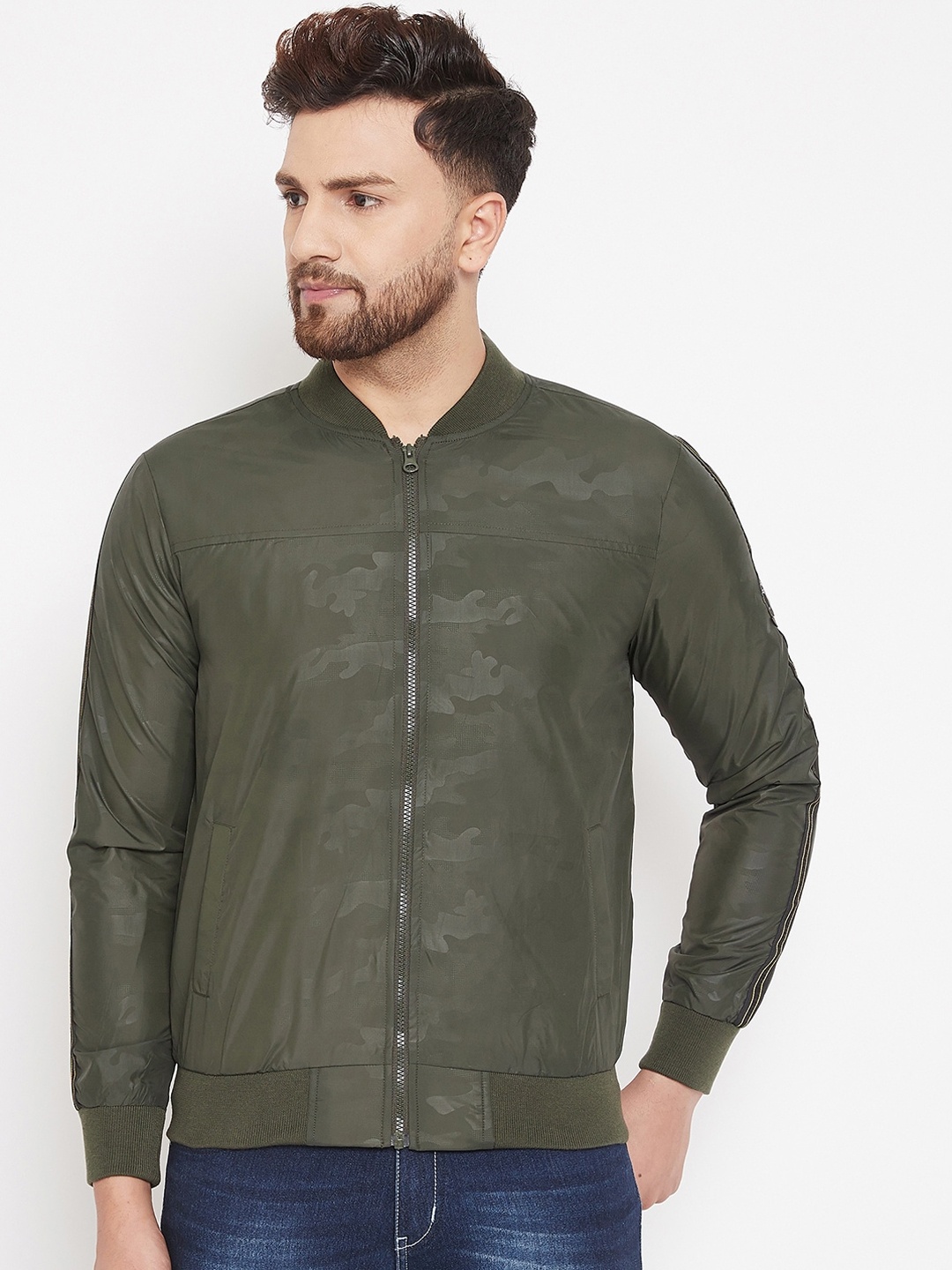 PERFKT-U Men Olive Green Printed Lightweight Puffer Jacket