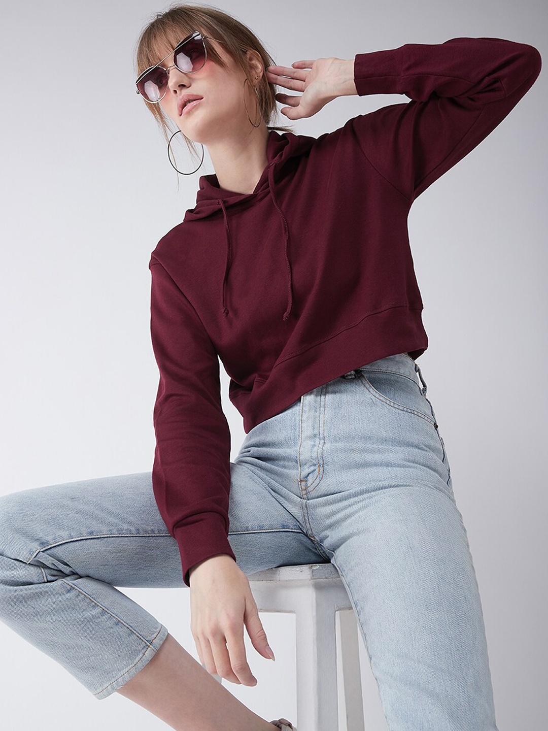 

Miss Chase Women Maroon Solid Hooded Sweatshirt