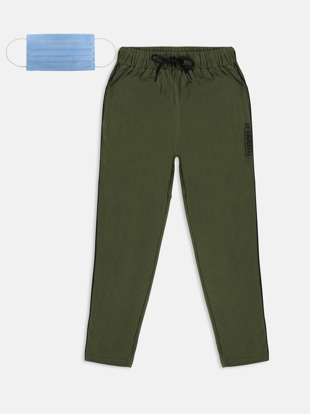 

Lil Tomatoes Boys Olive Green Solid Straight-Fit Track Pants
