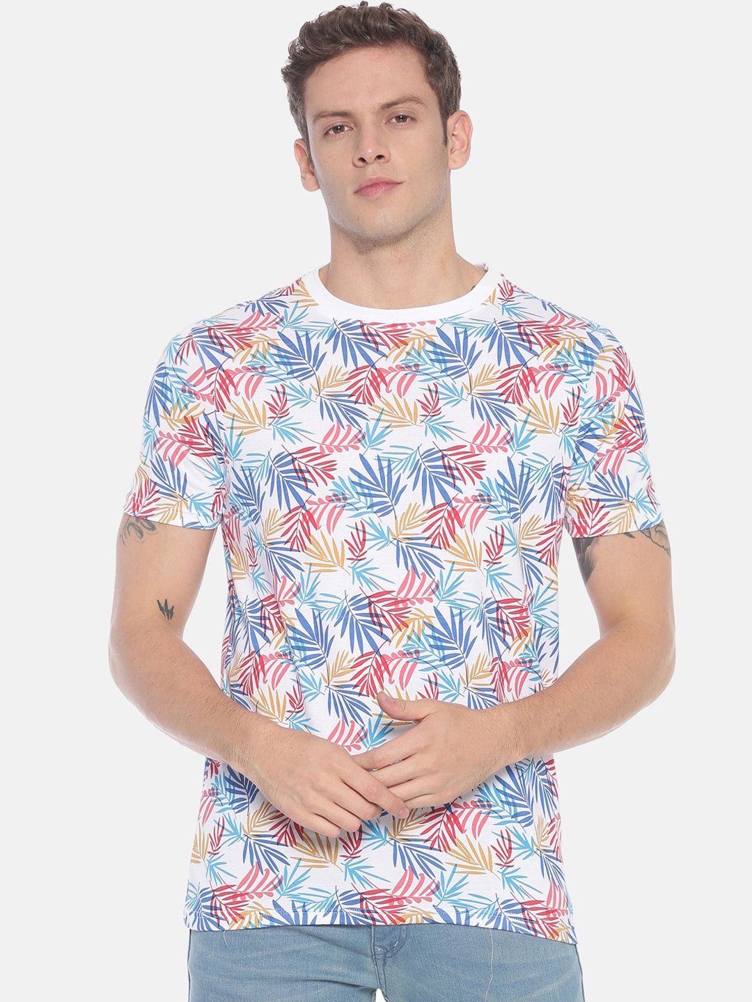 

Steenbok Men White Printed Round Neck T-shirt