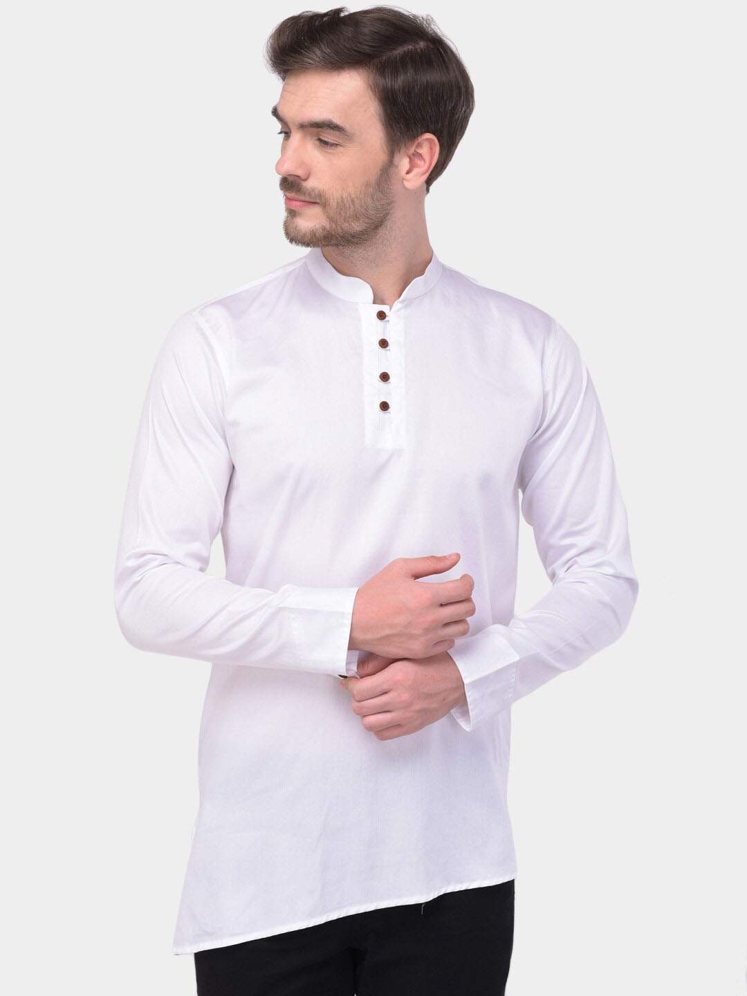 

SG LEMAN Men White Solid Asymmetric Kurta