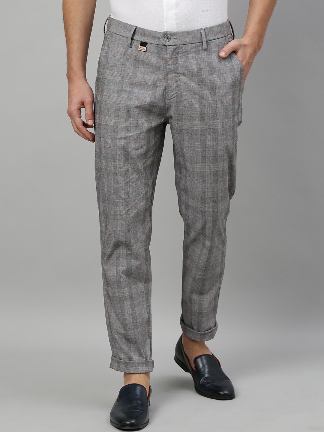 

RARE RABBIT Checkin Mid-Rise Checked Regular Fit Trouser, Grey