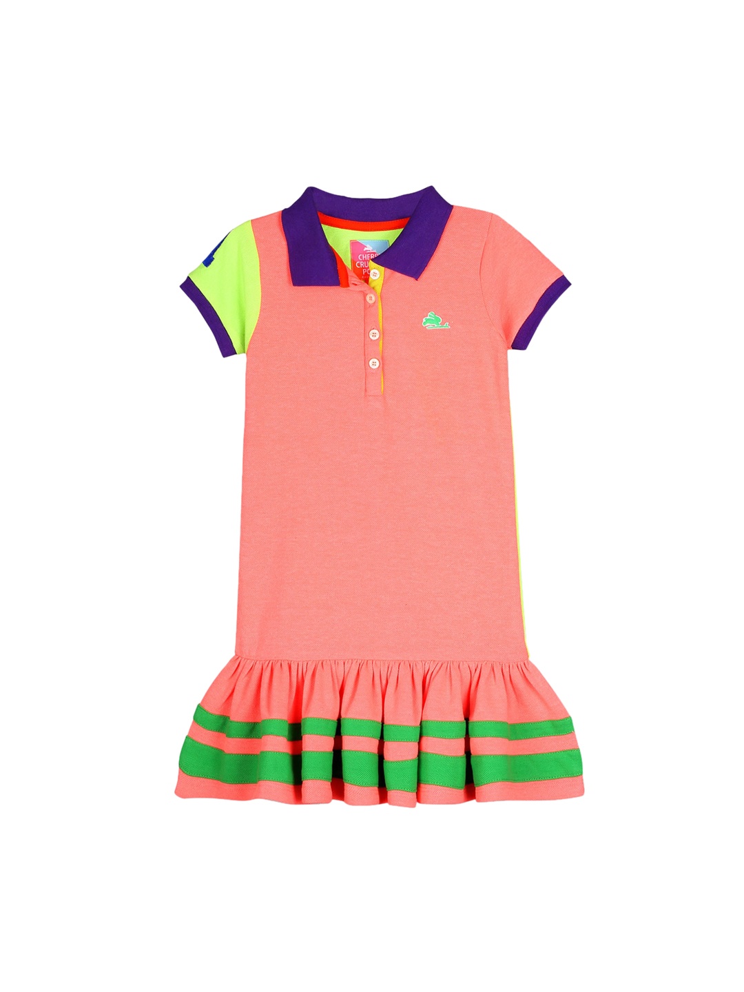 Cherry Crumble Girls Pink Colourblocked T-shirt Dress