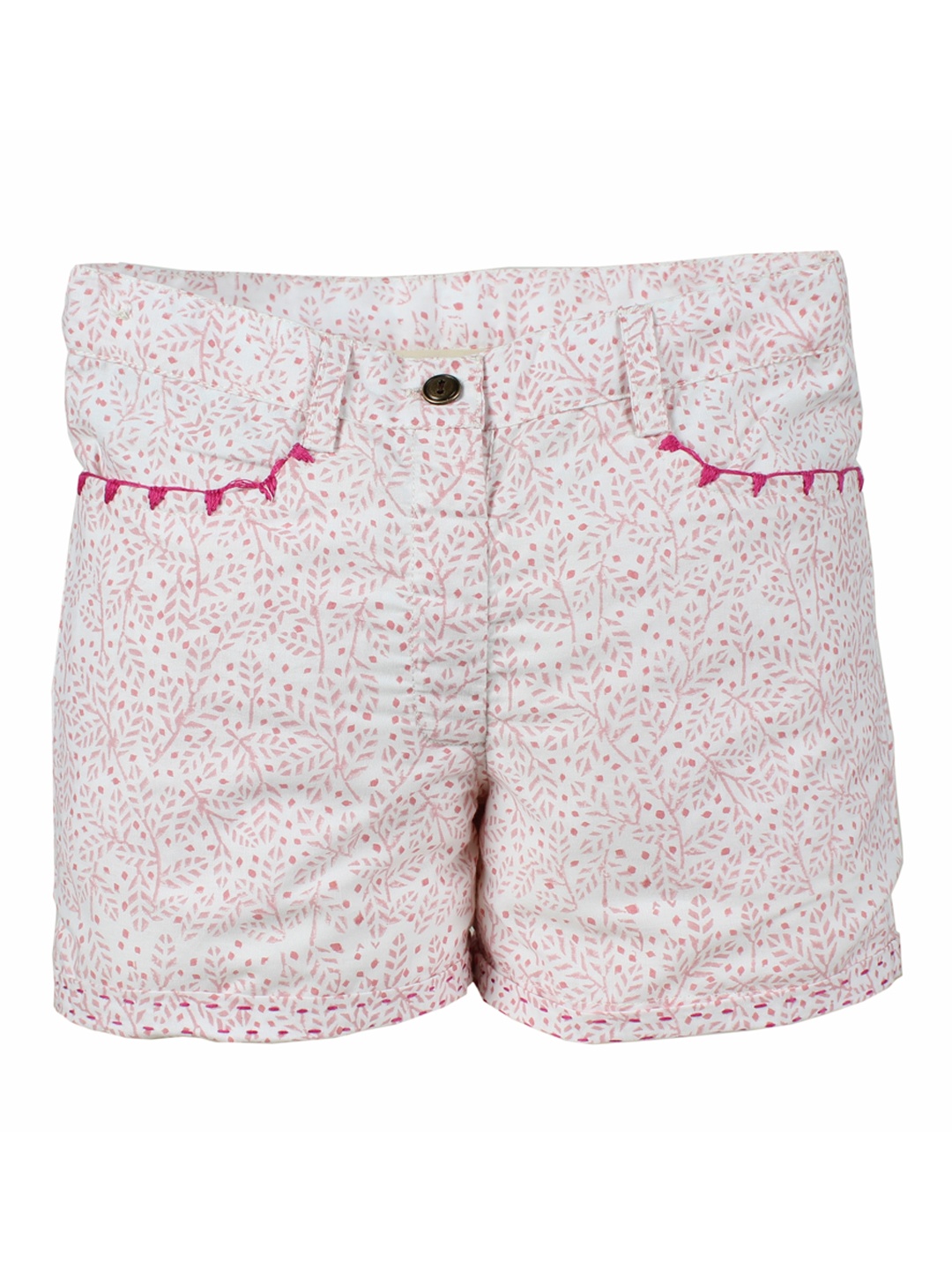 

My Little Lambs Girls Off-White & Pink Floral Printed Regular Shorts