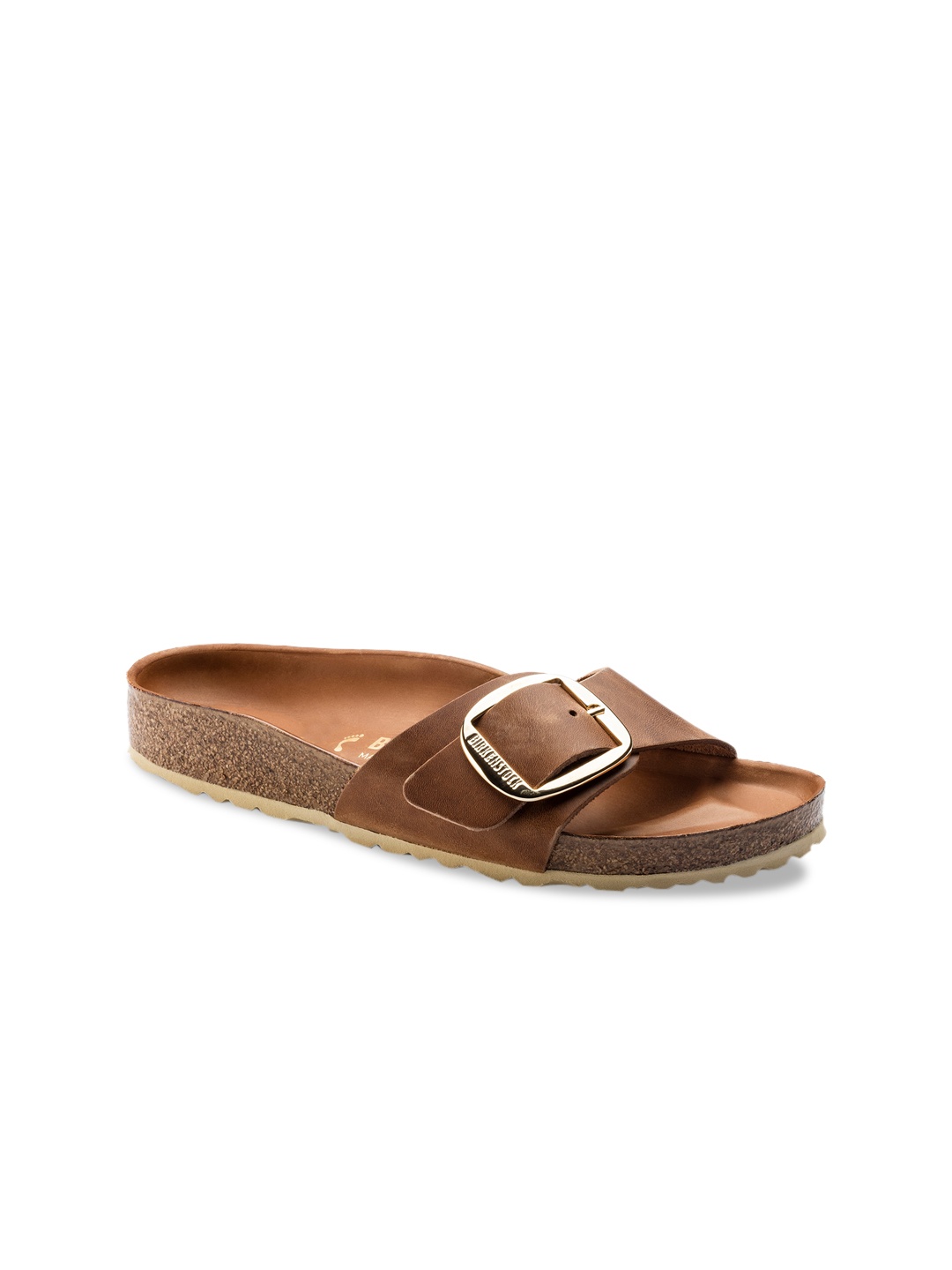 

Birkenstock Women Brown Solid Regular Width Madrid Sliders with Buckle Detail