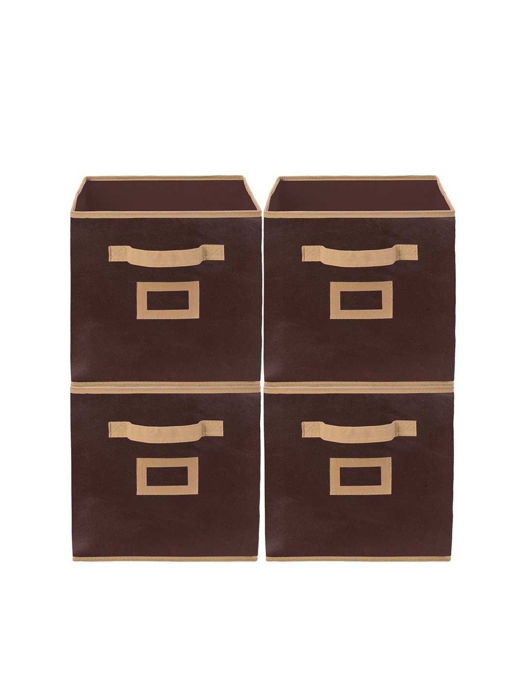 

Kuber Industries Set Of 4 Brown Solid Foldable Fabric Storage Large Cube With Handle