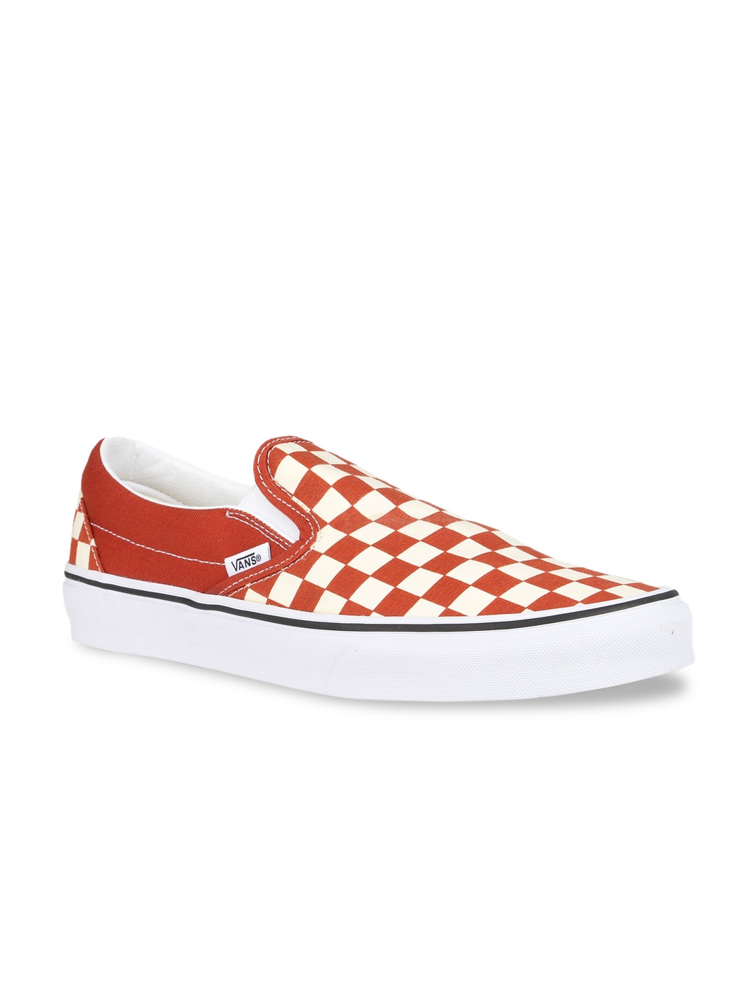 

Vans Unisex Rust Red & White Checked Slip-On Sneakers