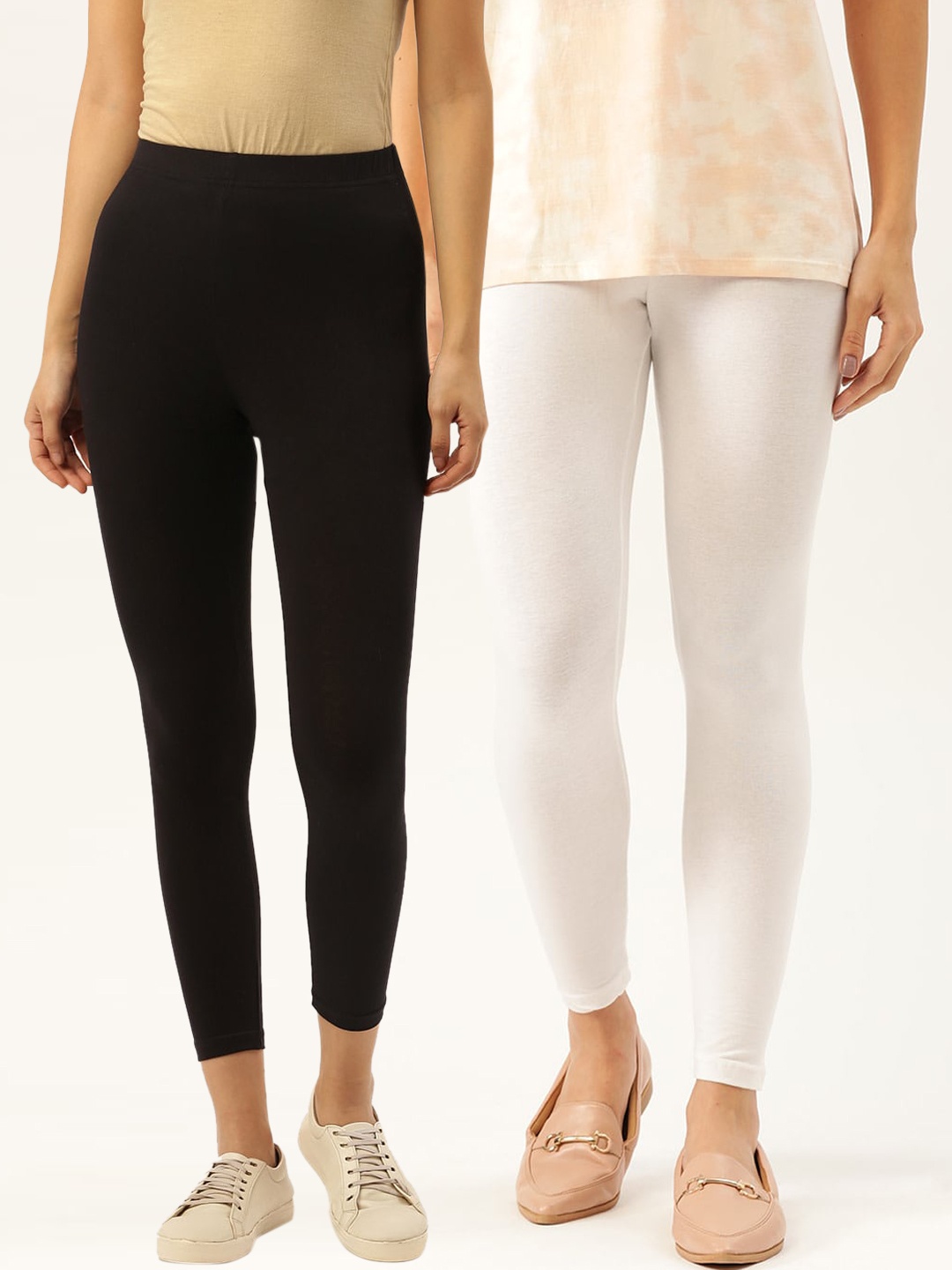 

Leading Lady Women Pack Of 2 Solid Ankle-Length Leggings, Black