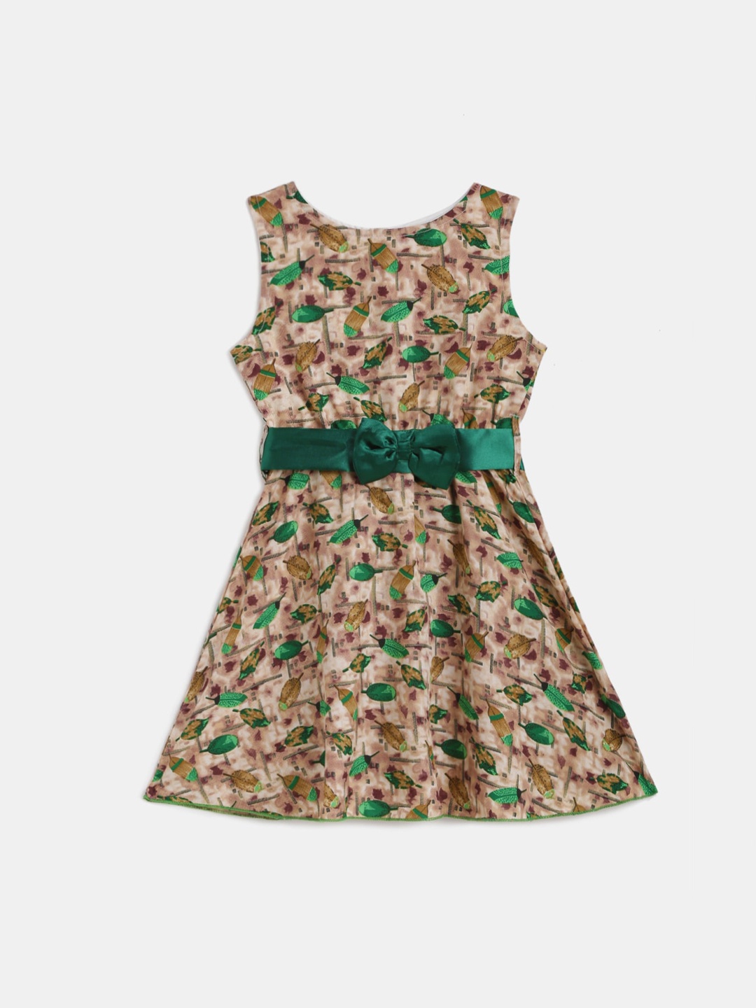 

KIDSCRAFT Girls Beige Floral Printed Fit and Flare Dress