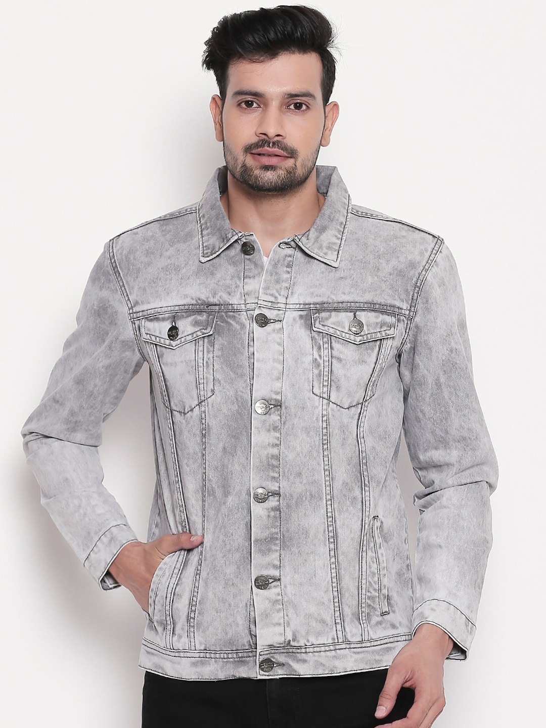 

High Star Men Grey Washed Denim Jacket