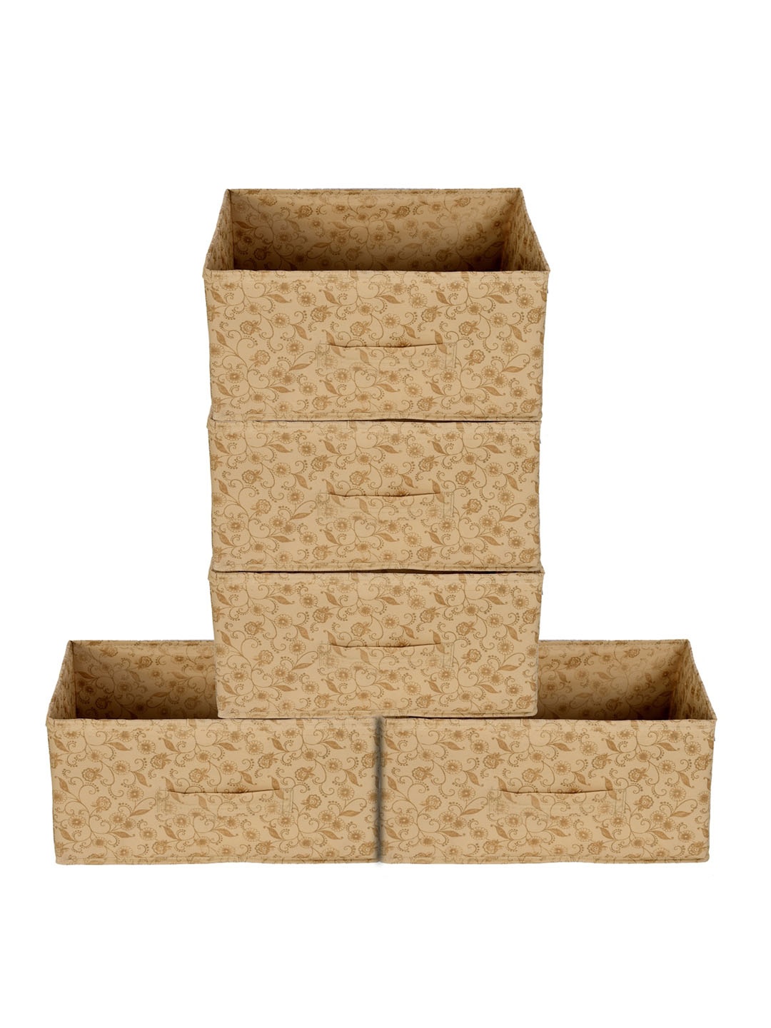 

Kuber Industries Set Of 5 Beige Metallic Floral Printed Drawer Storage Organizers