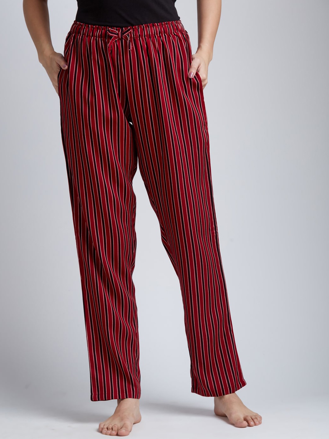 

DRAPE IN VOGUE Women Red & Black Striped Lounge Pants