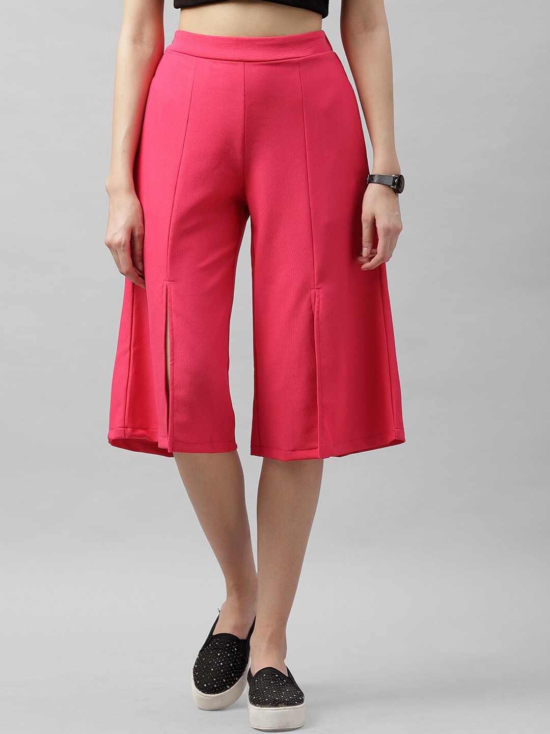 Athena Women Fuchsia Flared Solid Culottes
