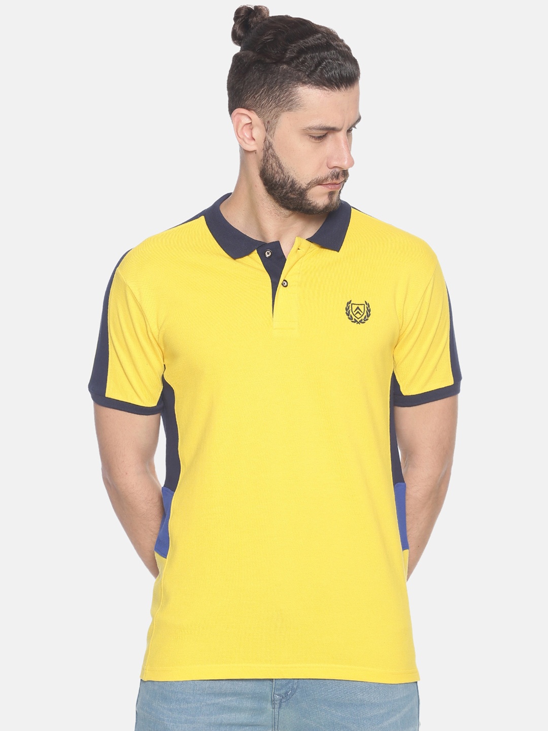 

Steenbok Men Yellow & Black Colourblocked Polo Collar T-shirt