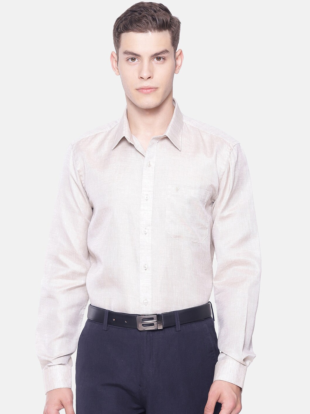 

Ramraj Men Cream-Coloured Original Regular Fit Self Design Formal Shirt